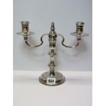 SILVER CANDELABRA, HM silver circular based twin branch candelabra, London 1979, 9" high