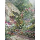 LEYTON FORBES, signed water colour "Thatched Cottage Garden", 11.5" x 9.5"