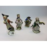 MONKEY BAND, 4 Continental porcelain comical monkey band figurines (some defects)