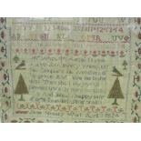 REGENCY SAMPLER, coloured needlework sampler by Jane Streets, 1824, 16" x 17"