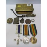 A BWM & Victory medal to Capt. W F Harding, a Military Cross, a 1917 trench whistle, 2 Shooting