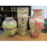 ORIENTAL CERAMICS, Satsuma pottery stick stand a/f and 2 other large oriental vases (both a/f)