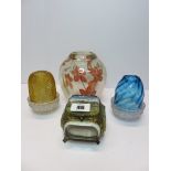 NIGHT LIGHTS, 3 Victorian glass night lights, Bethlehem presentware ring box and floral blossom