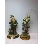 CAPO DI MONTE, 2 wooden based figures "The Tramp" and "The Angler" 13.5" high