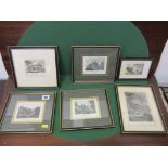 ANTIQUARIAN CORNISH ENGRAVINGS, collection of 6 framed and hand tinted engravings including "The