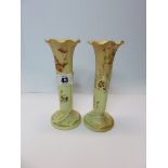ROYAL WORCESTER PEACH GROUND, a pair of fluted flower design pedestal vases, pattern No. 1015 (1