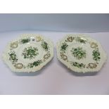 ROCKINGHAM, pair of attractive fluted edge dessert plates, gilt and green palette floral decorations