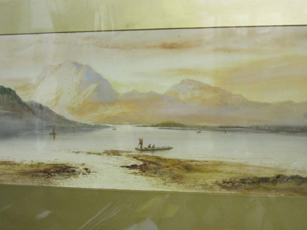 M WALTON, pair of signed water colours, dated 1912 "Panoramic Lakeside Views with Figures on Boats",