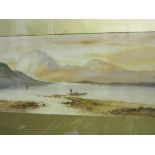M WALTON, pair of signed water colours, dated 1912 "Panoramic Lakeside Views with Figures on Boats",