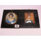 MINIATURE PORTRAITS, 2 early 19th Century finely painted portraits on ivory of young fashionable