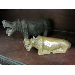 ETHNIC CARVINGS, 2 stone carved figures of hippopotamus