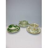 EARLY VICTORIAN TEAWARE, Rockingham style gilt leaf decorated cup and saucer and 2 similar
