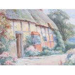 BUNFORD JOYCE, pair of signed water colours, "Thatched Devonshire Cottage with Summer Gardens", 6" x