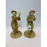 ROYAL WORCESTER FIGURES, pair of gilt heightened peach ground figures of musicians mould No. 1803 (