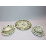 ROCKINGHAM, floral decorated gilt Rockingham marked dessert plate, and 6 other pieces of