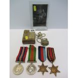 WWII GROUP of 4, 1939-45 Star, Burma Star, Defence & War medals in box of issue addressed to Mrs S