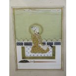 PERSIAN PAINTING, signed gilded gouache  "Kneeling Nobleman", 7" x 5"