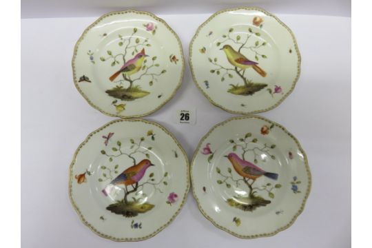 MEISSEN BIRD PLATES, set of 4 gilt edge Meissen tea plates,