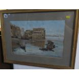 RUBERTO PITTOU NAPOLI, signed gouache "View of the Coast at Naples with Boats", 11.