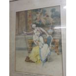HORN, signed water colour "French Courtiers discussing Booklet",