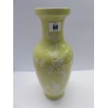 ORIENTAL CERAMICS, a mustard ground 12" vase decorated with birds in blossoming bough,
