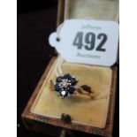 DIAMOND & SAPPHIRE RING, 18ct gold diamond & sapphire cluster ring,