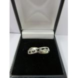 DIAMOND & SAPPHIRE RING, 9ct white gold diamond & sapphire ring,