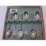 SILVER TEASPOONS, set of 6 Edwardian ornate pierced handle HM silver teaspoons,