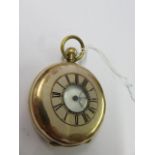 POCKET WATCH, gold plated half Hunter pocket watch, with white enamel dial,