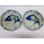 ORIENTAL CERAMICS, pair of Chinese fish decorated 9" bowls,