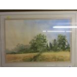 DOUGLAS BALDWIN, signed water colour "Overlooking the Field", 13.5" x 20.