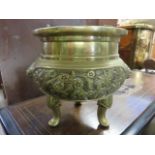 ORIENTAL METALWARE, Chinese bronze censer, decorated animals & figures in relief,