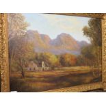 C MASSER, signed oil on canvas "South African Homested Under Mountain Range", 17.5" x 23.