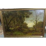 J ELLIOT, signed oil on relined canvas "Figures on a Long Forest Path",