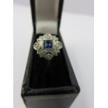 DIAMOND & SAPPHIRE RING, 18ct gold Art Deco design sapphire & diamond ring,