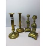 BRASS CANDLESTICKS, Pair of 19th century 8" injector candlesticks,