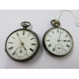 POCKET WATCH, silver cased pocket watch with white enamel dial, Roman numerals and seconds hand,