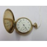 POCKET WATCH, gold plated Waltham Hunter pocket watch with white enamel dial,