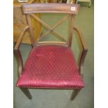 SHERATON ARMCHAIRS, pair of mahogany bar back carver chairs,