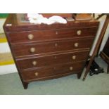 GEORGIAN NARROW CHEST, of 4 graduated long drawers, brass ring drop handles and cross banded top,