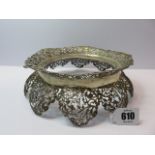 SILVER PLATE RING, late Victorian HM silver ornate plate ring, pierced floral and foliate rims,