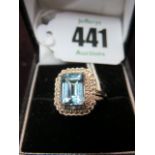 DIAMOND & AQUAMARINE RING, silver mounted diamond and aquamarine cluster ring,