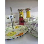 DOULTON TEA WARE, floral decorated breakfast set; also Art Deco cake stand and cream jug,