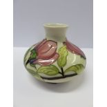 MOORCROFT "Magnolia" pattern cream ground compressed 4" vase