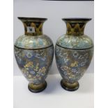 DOULTON SLATER VASES, pair of lace impressed faience-style body, 14.
