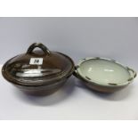 CARDEW POTTERY, brown glazed lidded circular dish Wenford Bridge and Ara Cardew seal mark,