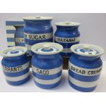 CORNISH WARE, collection of 5 T G Green lidded storage jars including Bread Crumbs,
