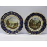 BLOOR DERBY CABINET PLATES, pair of titled gilt edge plates "View of Dovedale and York", 8.