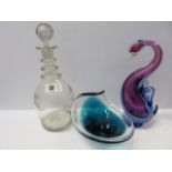 GLASSWARE, late Georgian triple banded decanter and stopper,