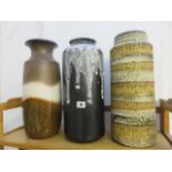 RETRO VASES, 3 West German style art glaze cylindrical vases, 15.